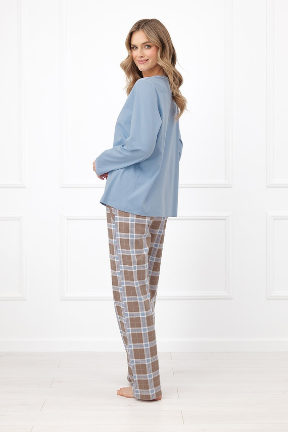 Піжама жіноча Italian Fashion Delma 100% бавовна, довга, штани у клітинку сталевого кольору