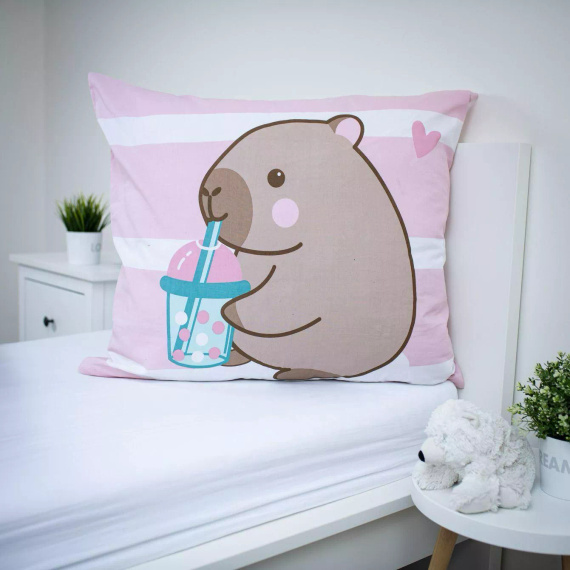 Постільна білизна бавовняна 140x200 Kapibara рожева 70x90 Jerry Fabrics