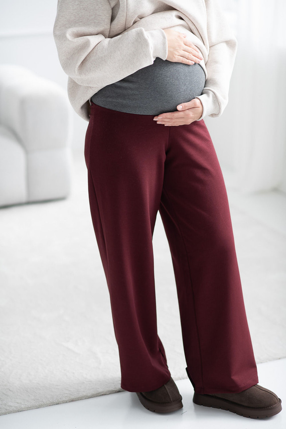 Широкі вагітні штани Wide Flow Milk & Love Wide Leg з поясом 2в1 бордові