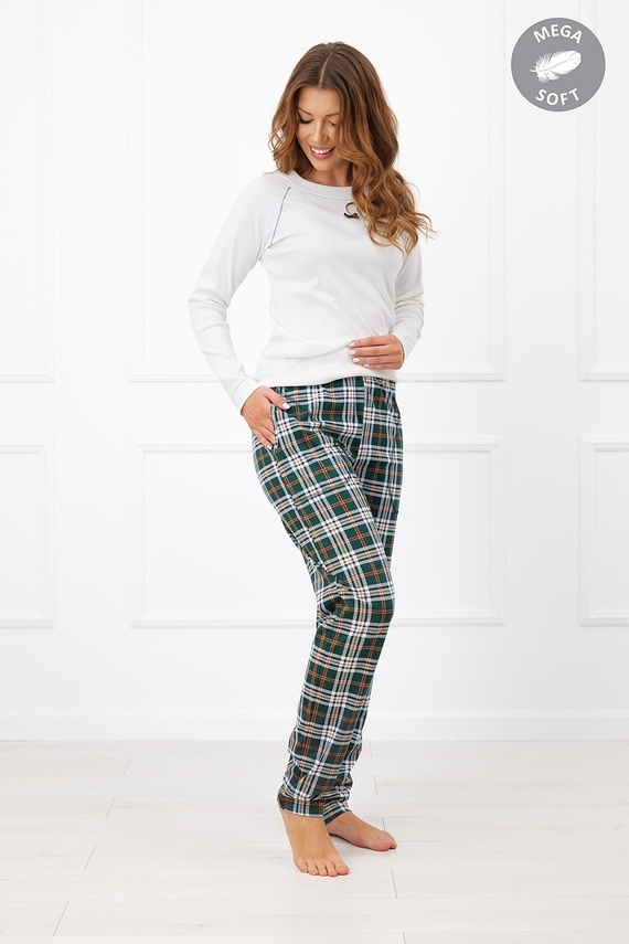 Піжама жіноча Italian Fashion Arwena довга з бавовни MEGA SOFT у клітинку ecru