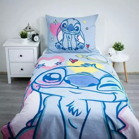 Постільна білизна бавовняна 140x200 Lilo and Stitch синя 70x90 Jerry Fabrics