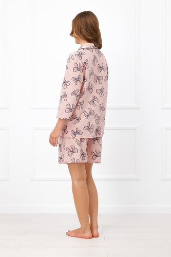 Italian Fashion Izabell жіноча бавовняна піжама, рукав 3/4, шорти, ґудзики, бантики