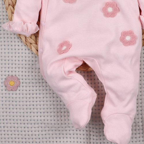 NINI LITTLE FLOWERS світло-рожевий комбінезон з вишивкою, 100% органічна бавовна ABN-5755/JRO