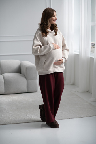 Широкі вагітні штани Wide Flow Milk & Love Wide Leg з поясом 2в1 бордові